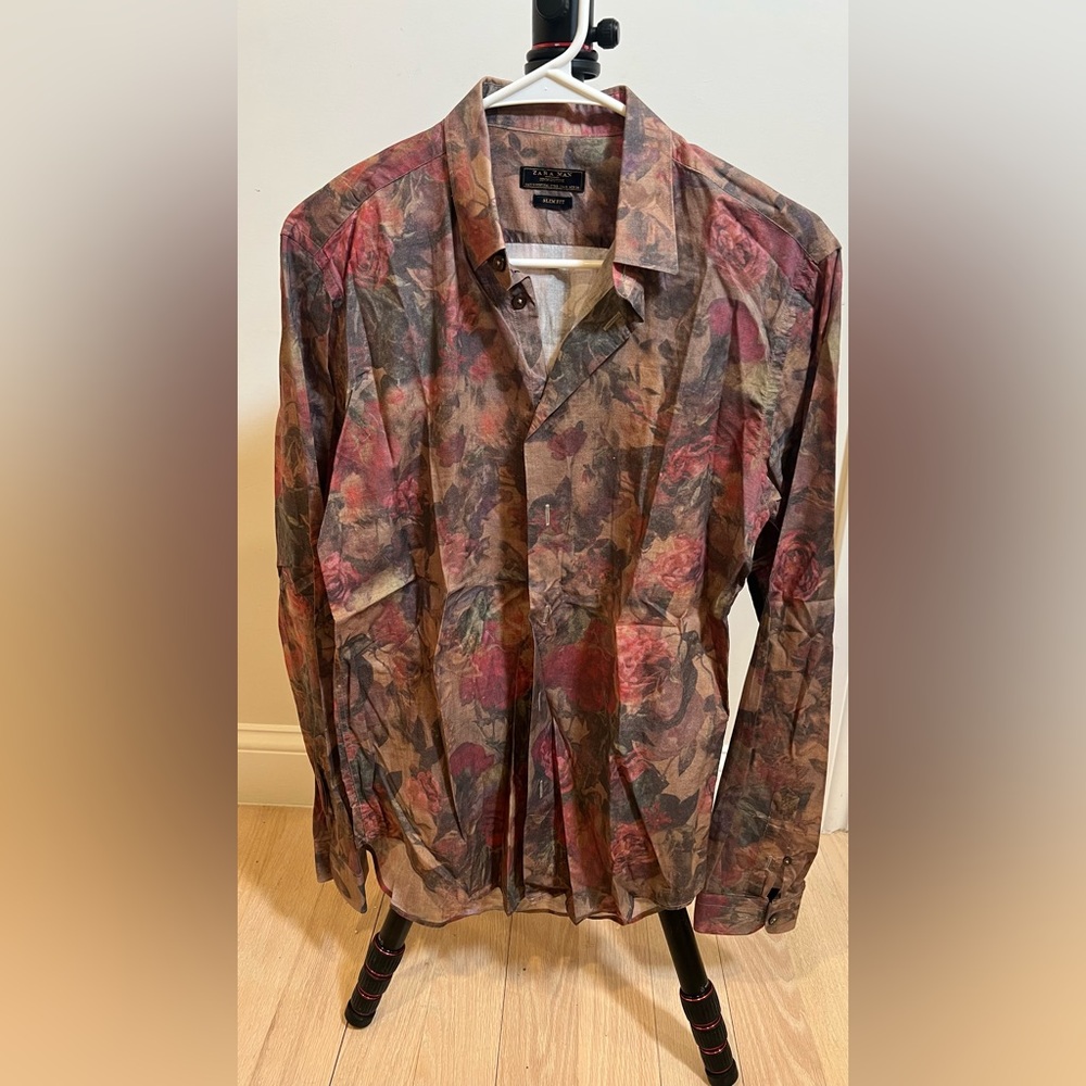 Zara Man Slim Fit Floral Button Up Shirt